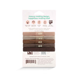 wholesale B2B hair elastics - plastic-free hair tie 5-pack in earth tints. Certified organic and 100% biodegradable and in 100% recycled paper packaging #color_earth-tints