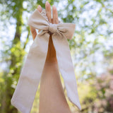 wholesale organic cotton comfortable gentle satin bow scrunchie with headband #color_pumice-stone