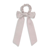 Organic cotton satin bow mini scrunchie for retailers, spa, and hair salons #color_pumice-stone