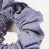 retailer B2B organic cotton hair accessories - Ruffle Scrunchie made from soft as silk organic cotton satin #color_blue-granite