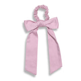 B2B stockist organic cotton satin bow scrunchie headscarf multi use hair tie #color_violet-ice