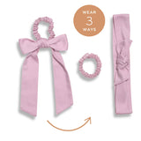 wholesale satin bow scrunchie made from organic cotton satin clean beauty #color_violet-ice