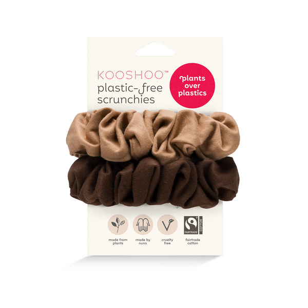 KOOSHOO plastic-free scrunchies in macchiato brown. In two hues of lovely brown #color_macchiato-brown