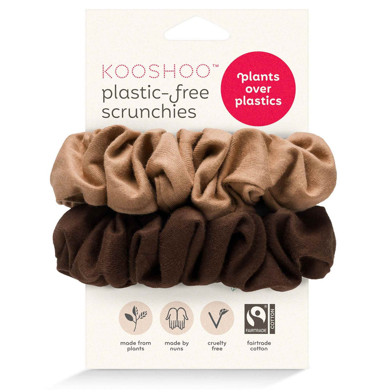 KOOSHOO plastic-free scrunchies in macchiato brown. In two hues of lovely brown #color_macchiato-brown