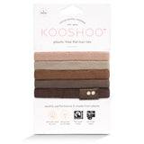 KOOSHOO plastic-free hair tie 5-pack in earth tints. Certified organic and 100% biodegradable and in 100% recycled paper packaging #color_earth-tints