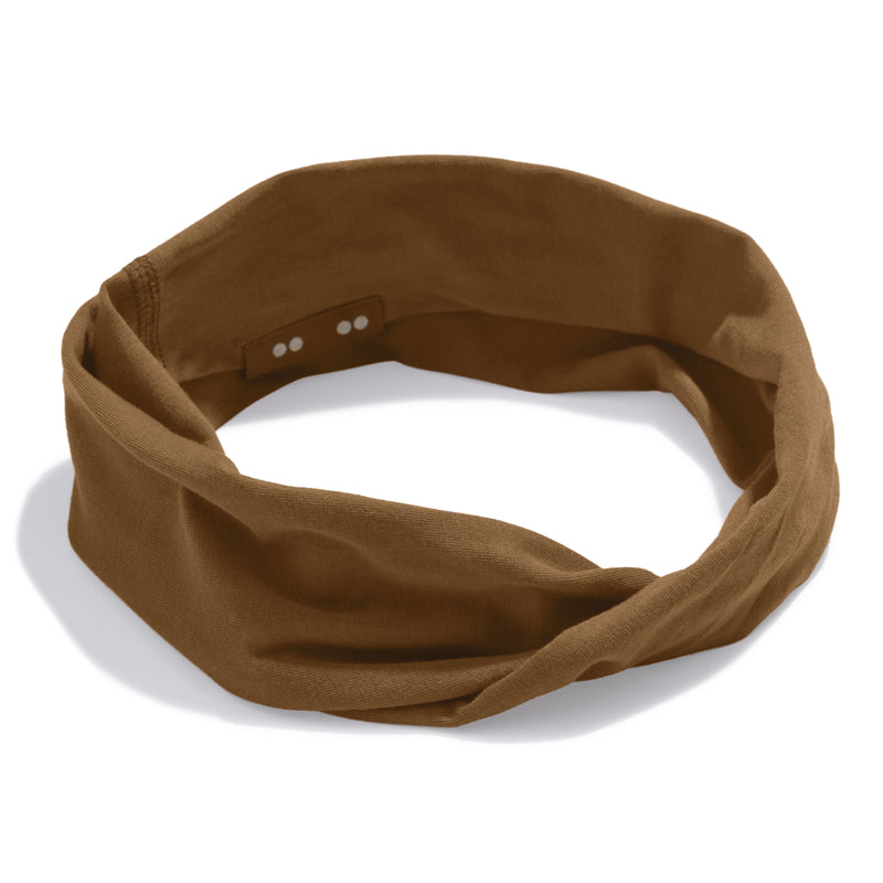 KOOSHOO organic twist headband cocoa brown off-packaging #color_cocoa-brown