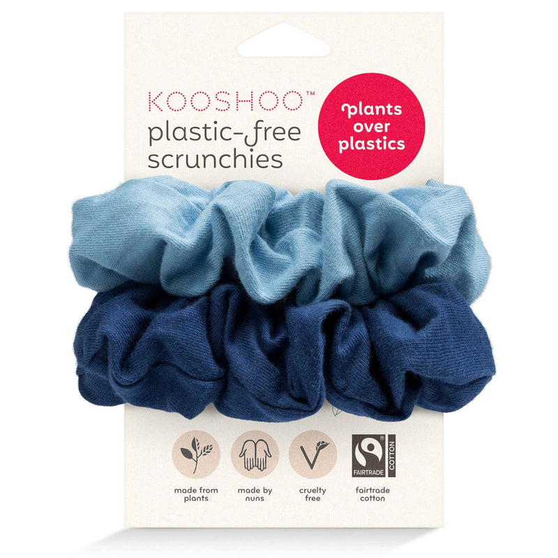 Fairtrade navy blue and ocean blue scrunchie pack that is plastic-free and organic cotton #color_true-blue