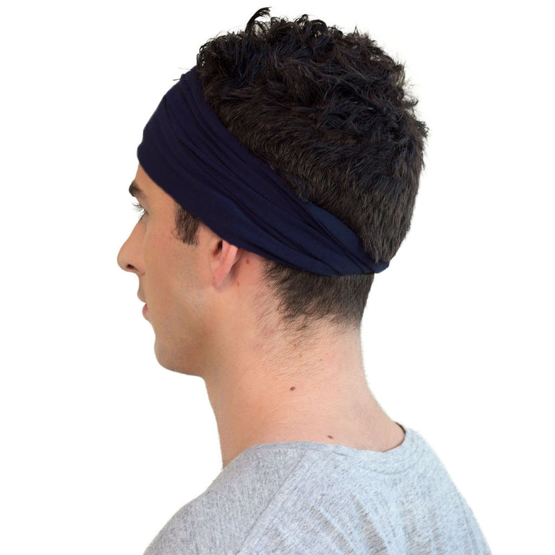 KOOSHOO organic twist headband in midnight blue. Consciously created and sustainable multi-use design #color_midnight-blue