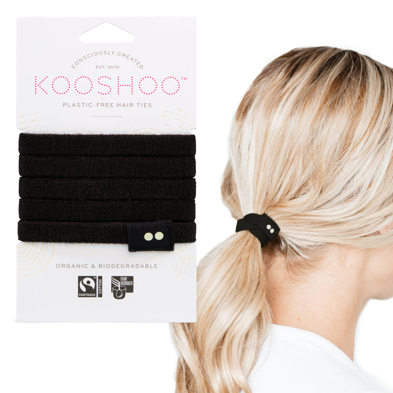KOOSHOO plastic-free black hair ties that are consciously created, fairtrade and handmade using fair rubber #color_black