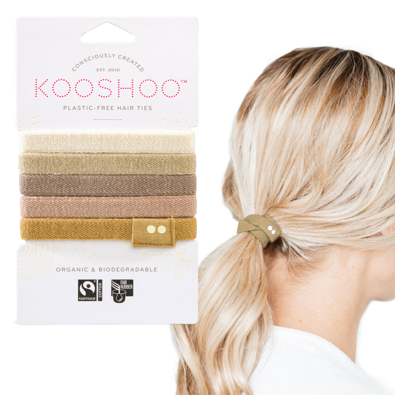KOOSHOO organic and plastic-free hair ties for blond hair. Consciously created, using fair rubber and certified fair trade #color_blond