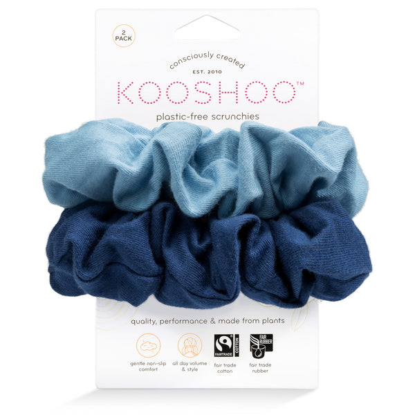 Fairtrade navy blue and ocean blue scrunchie pack that is plastic-free and organic cotton #color_true-blue