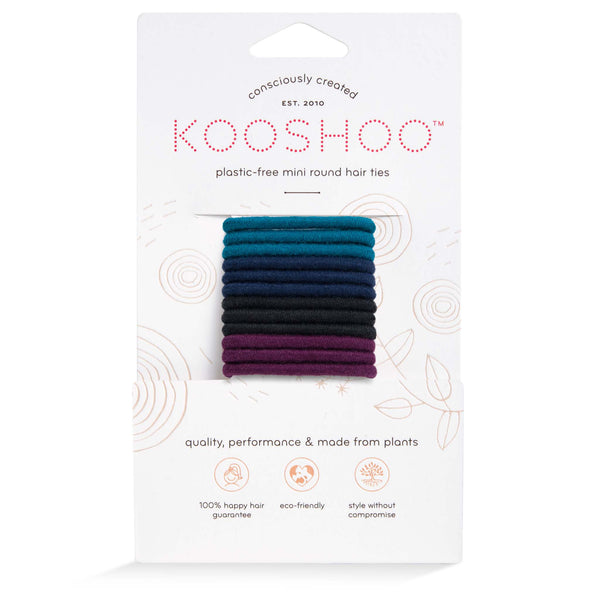 Front Image of KOOSHOO plastic-free round hair ties mini 12 pack dark hues	#color_dark-hues
