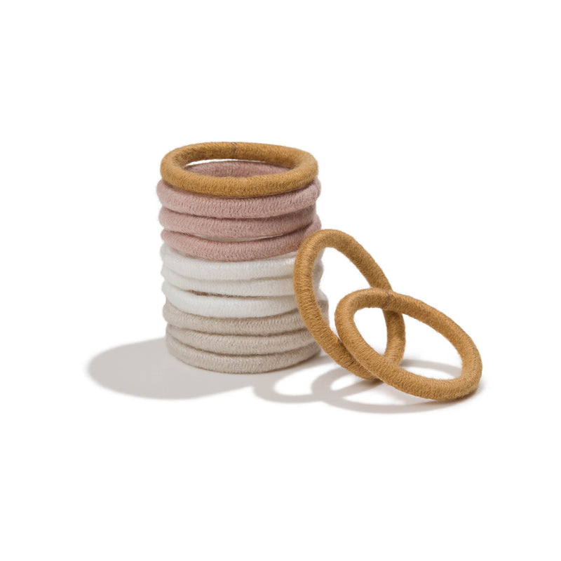 Off-pack Image of KOOSHOO plastic-free round hair ties mini 12 pack golden fibres	#color_golden-fibres