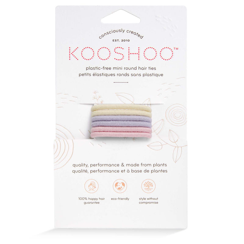 Front Image of KOOSHOO plastic-free round hair ties mini 6 pack pack pastel blooms	#color_pastel-blooms
