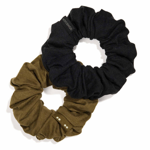 Black and olive scrunchie set by KOOSHOO off-packaging #color_black-olive