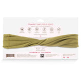 KOOSHOO organic twist headband in willow green on-packaging. Ethically made using certified organic cotton, non-toxic dyes and plastic-free packaging #color_willow-green
