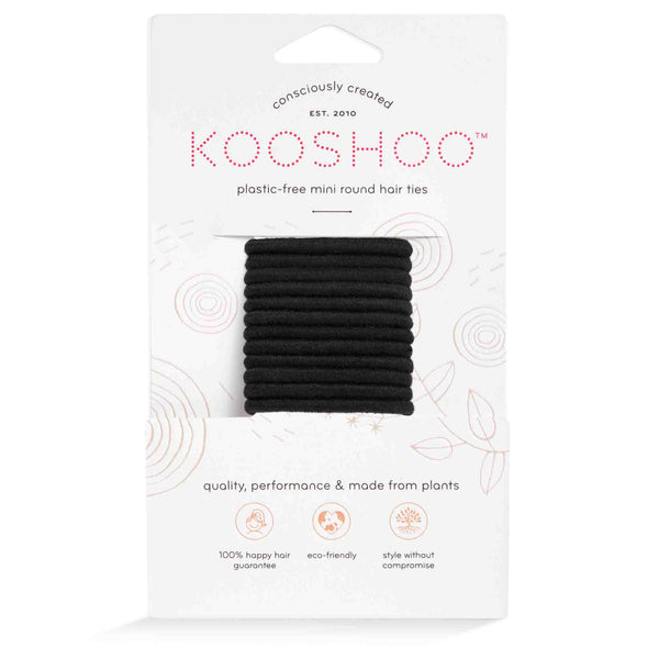 Front Image of KOOSHOO plastic-free round hair ties mini 12 pack black #color_black