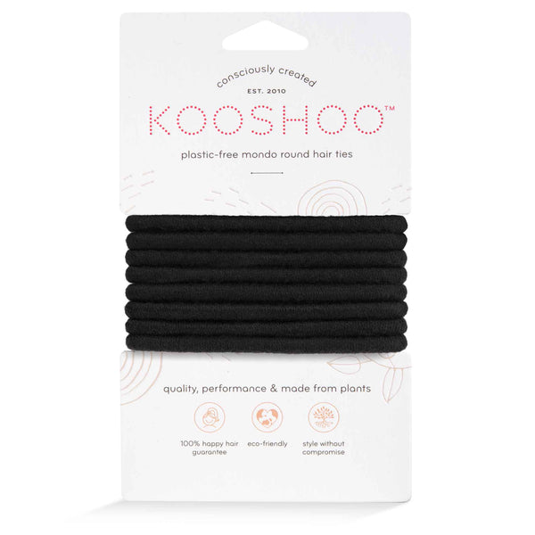 Front Image of KOOSHOO plastic-free round hair ties mondo 8 pack black #color_black