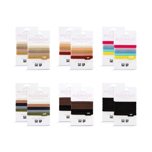 KOOSHOO hair tie combo pack of black, brown/black, blond, ginger, rainbow and classics #color_hair-ties-combo