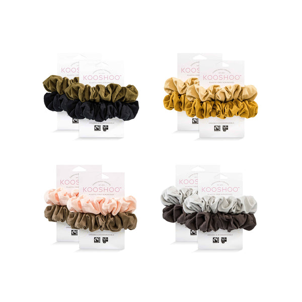 KOOSHOO scrunchie combo pack of gold sand, black olive, blush walnut and moon shadow #color_scrunchies-combo-1