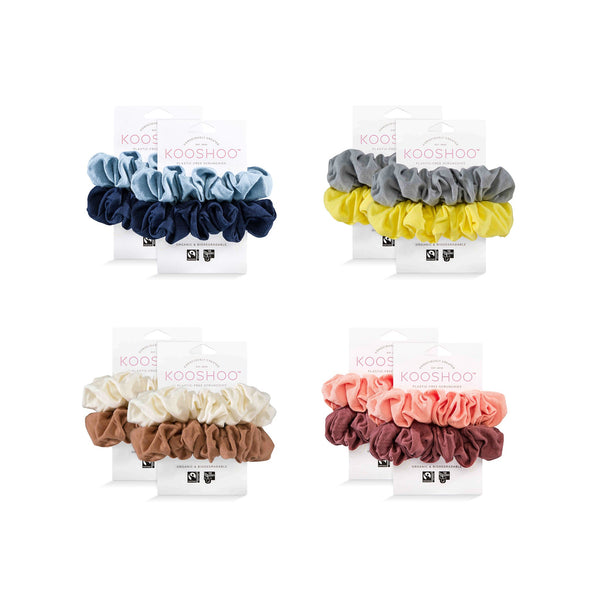 KOOSHOO scrunchie combo pack of cappuccino, coral rose, evening sky and sunrise #color_scrunchies-combo-2