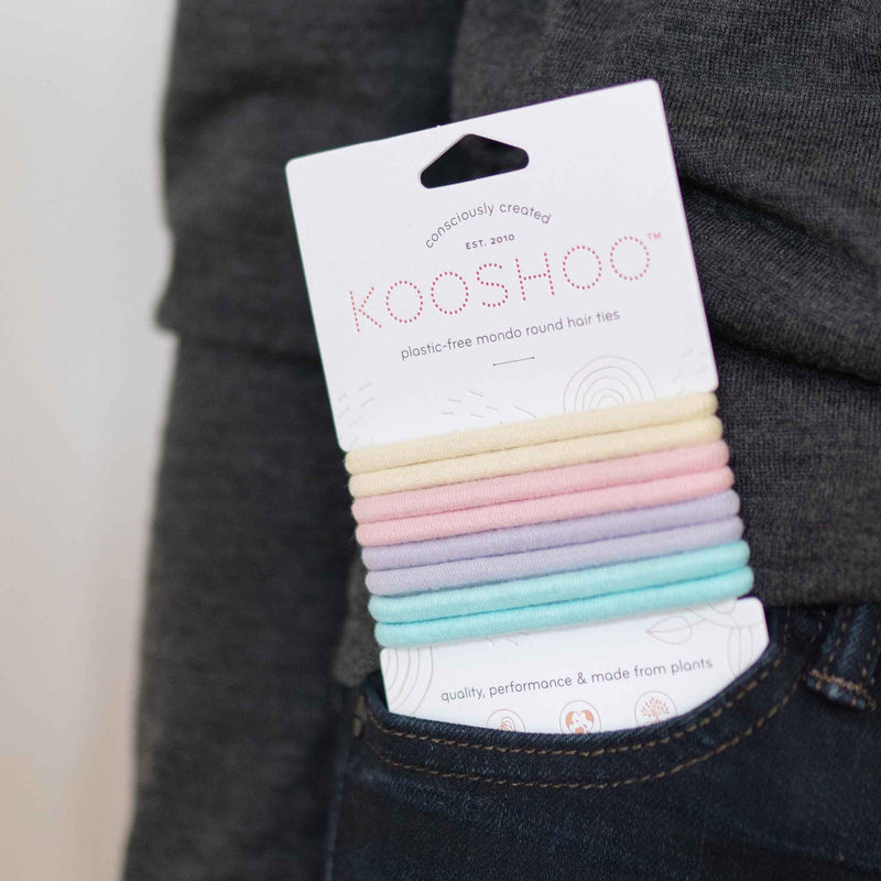Image of KOOSHOO plastic-free round hair ties mondo 8 pack pastel blooms	#color_pastel-blooms